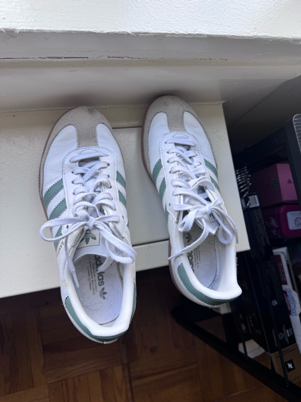adidas White Sneakers with Green Stripes - Low Profile Casual Shoes